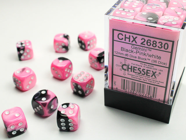 Chessex Gemini Black Pink/White 12mm (36 d6 Dice)