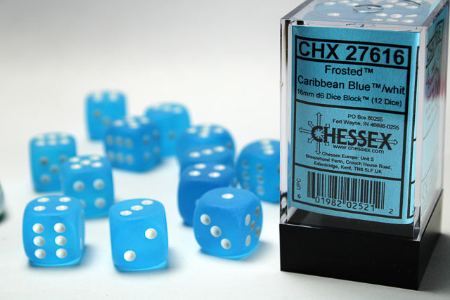 Chessex Frosted Caribbean Blue/White 16mm (12 d6 Dice)