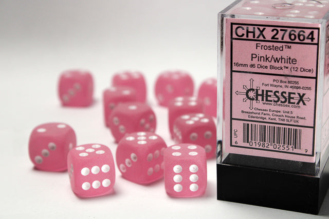 Chessex Frosted Pink/White 16mm (12 d6 Dice)