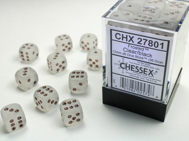 Chessex Frosted Clear/Black 12mm (36 d6 Dice)