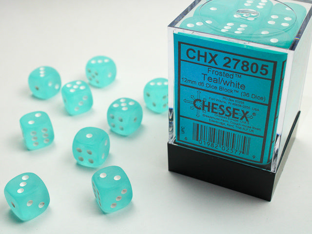 Chessex Frosted Teal/White 12mm (36 d6 Dice)