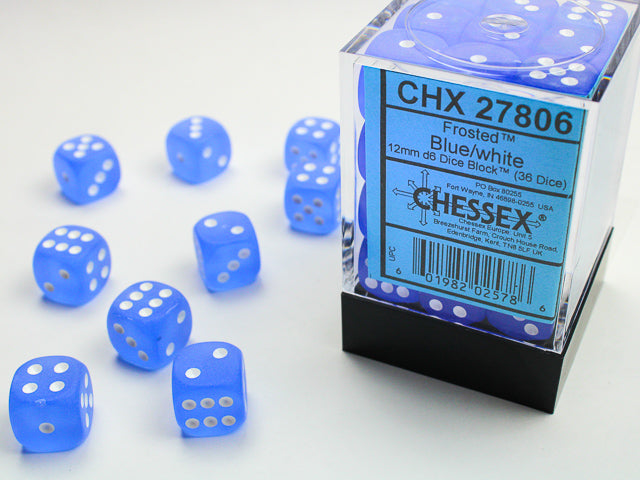 Chessex Frosted Blue/White 12mm (36 d6 Dice)