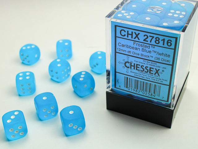 Chessex Frosted Caribbean Blue/White 12mm (36 d6 Dice)