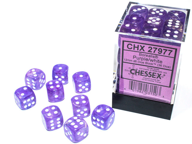 Chessex Borealis Purple/White 12mm (36 d6 Dice)