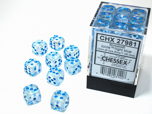 Chessex Borealis Icicle/Light Blue 12mm (36 d6 Dice)