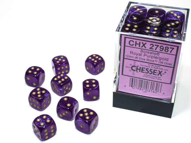 Chessex Borealis Royal Purple/Gold 12mm (36 d6 Dice)