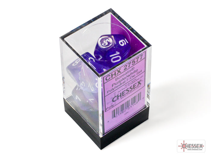 Chessex Borealis Purple/White Polyhedral Dice