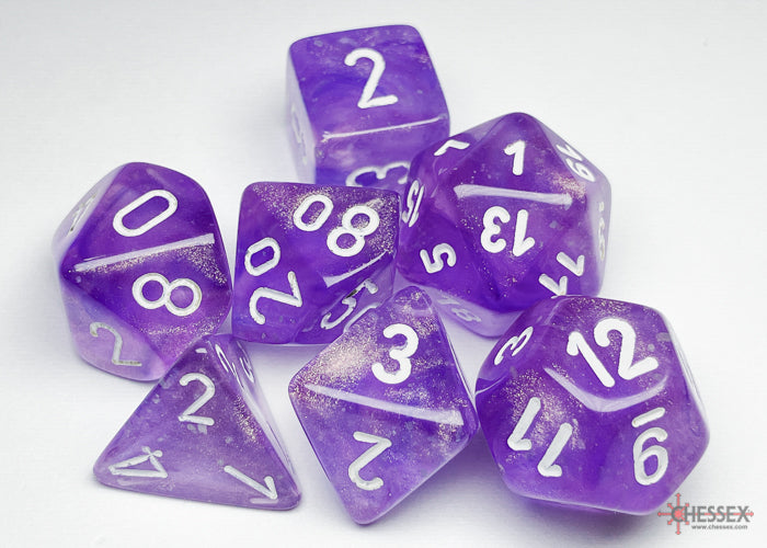 Chessex Borealis Purple/White Polyhedral Dice