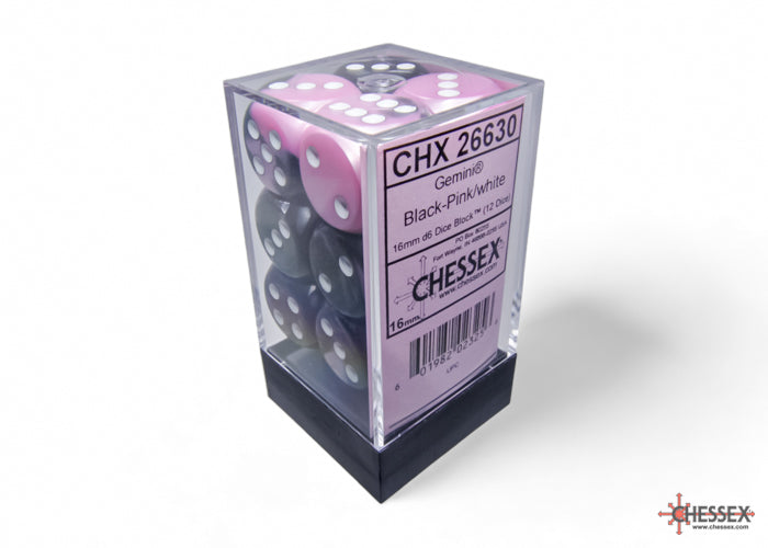 Chessex Gemini Black Pink/White 16mm (12 d6 Dice)