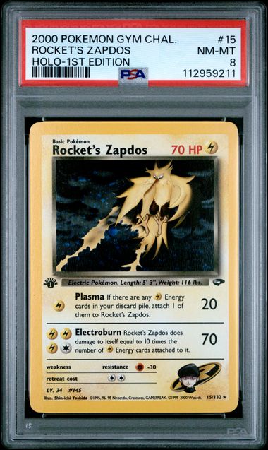 Rocket's Zapdos - Holo 15/132 Gym Challenge 1st Edition PSA 8 112959211