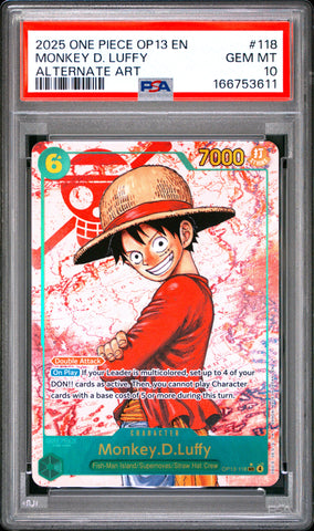 Monkey.D.Luffy Alternate Art #118 (Carrying on His Will) PSA 10 166753611