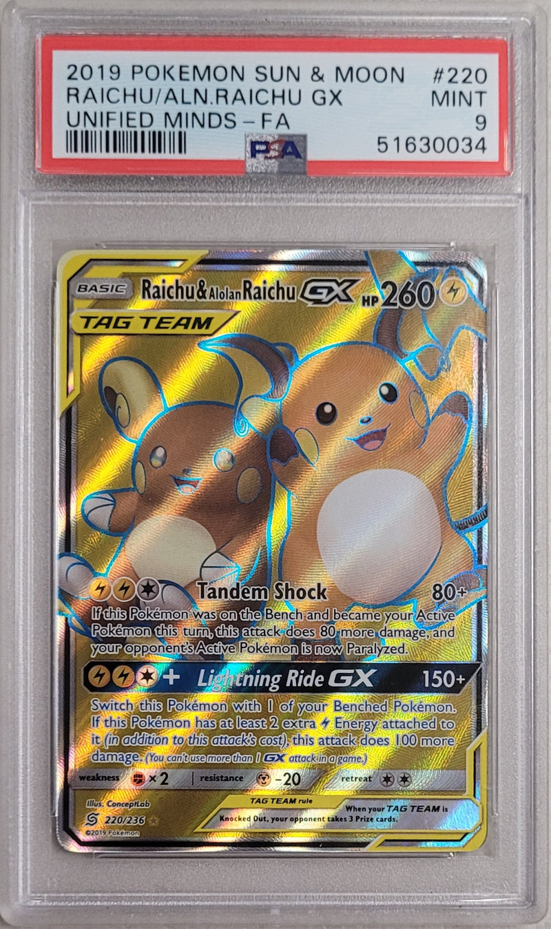 Raichu & Alolan Raichu 220/236 Unified Minds PSA 9 51630034