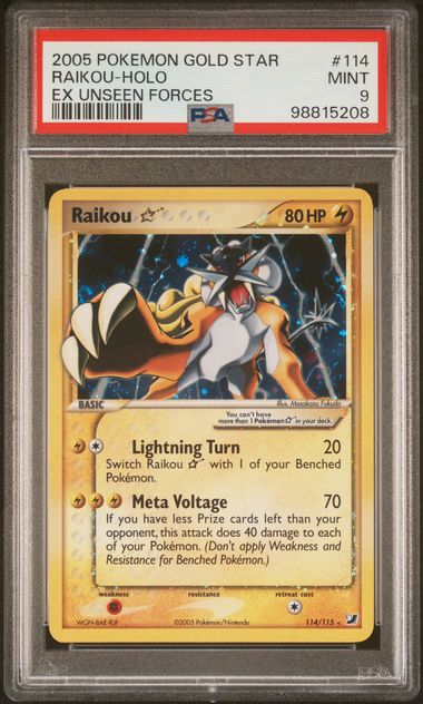 Raikou Gold Star 114/115 Unseen Forces PSA 9 98815208