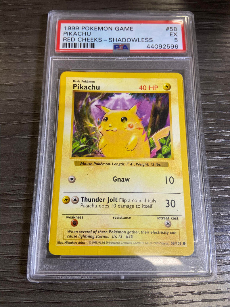 Pikachu 58/102 Shadowless Red Cheeks Base Set PSA 5