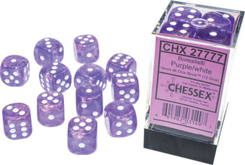 Chessex Borealis Purple/White 16mm (12 d6 Dice)