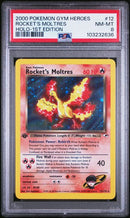 Rocket's Moltres- Holo 12/132 Gym Heroes 1st Edition PSA 8 103232636