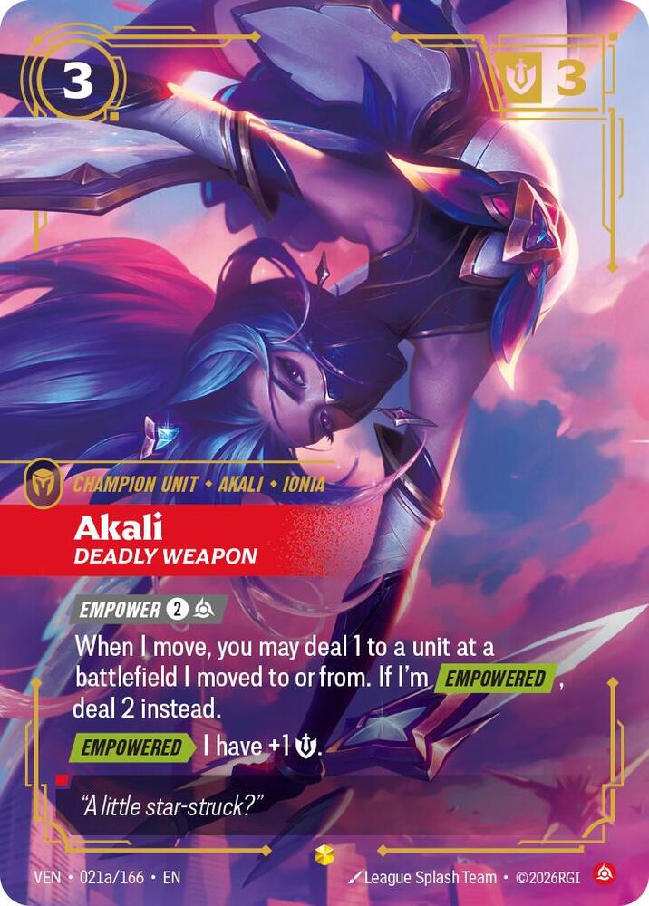 Akali - Deadly Weapon (Alternate Art) 021a/166 RFTB4