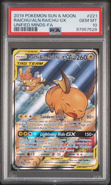 Raichu & Alolan Raichu GX 221/236 Unified Minds PSA 10 97957528