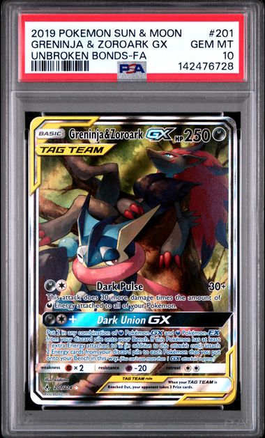 Greninja & Zoroark GX 201/214 Unbroken Bonds PSA 10 142476728