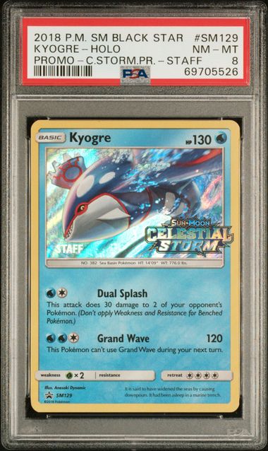 Kyogre Staff Promo SM129 Black Star Promo PSA 8 69705526