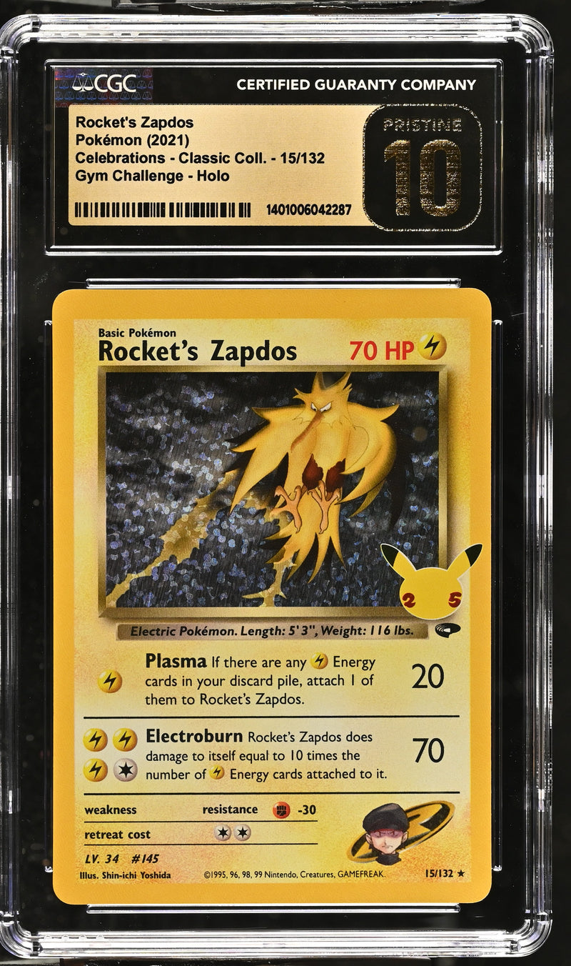 Rocket's Zapdos 15/132 Celebrations Classic Collection CGC 10 Pristine 1401006042287