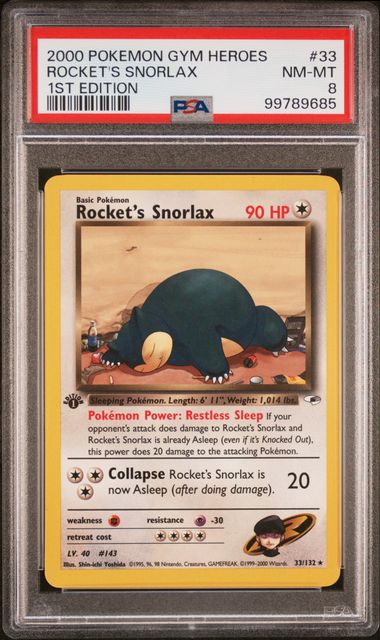 Rocket's Snorlax 33/132 Gym Heroes 1st Ed. PSA 8 99789685