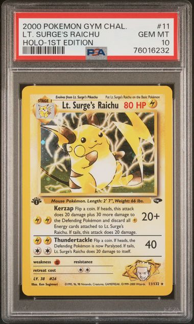 Lt. Surge's Raichu - Holo 11/132 Gym Challenge 1st Edition PSA 10 76016232