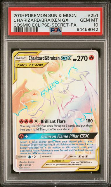 Charizard & Braixen GX 251/236 Sun & Moon: Cosmic Eclipse PSA 10 94459042