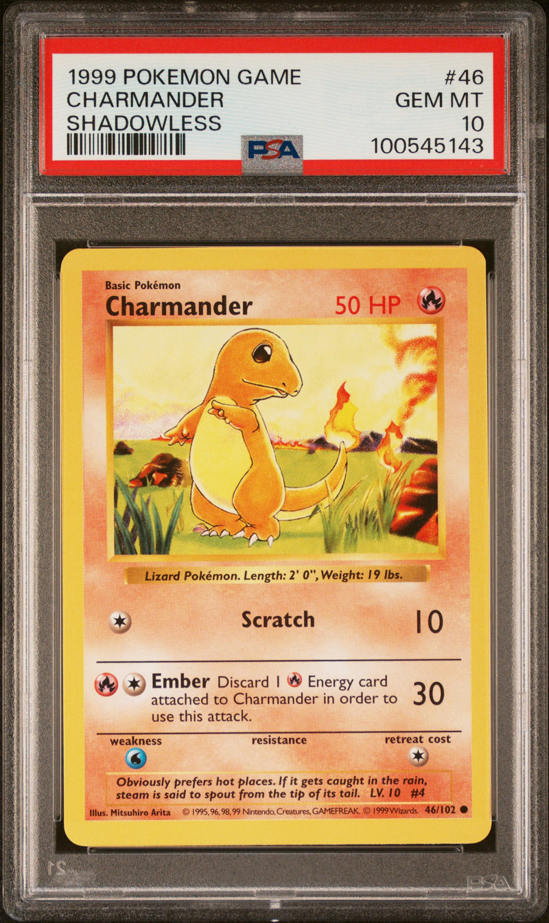 Charmander 46/102 Shadowless Base Set PSA 10 100545143