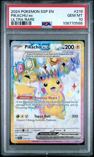 Pikachu ex 219/191 Surging Sparks PSA 10 108770588