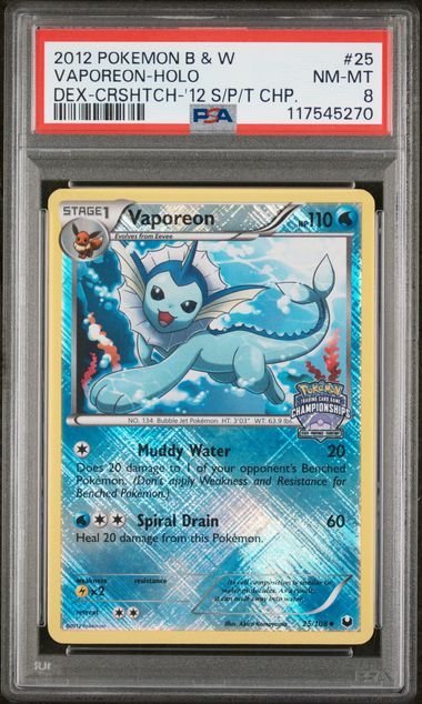 Vaporeon 25/108 State/Province/Territory Championship Crosshatch Promo PSA 8 117545270