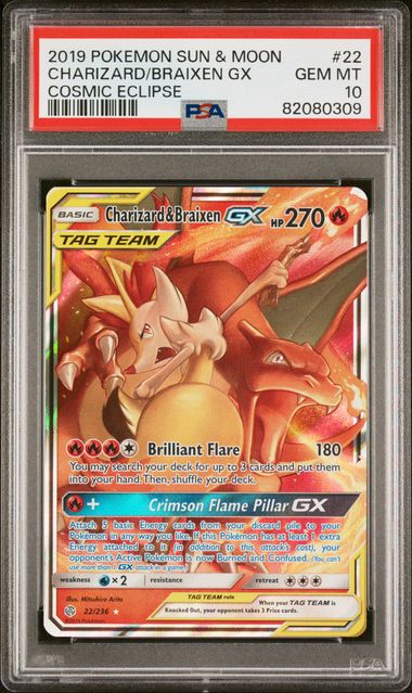 Charizard & Braixen GX 22/236 Cosmic Eclipse PSA 10 82080309