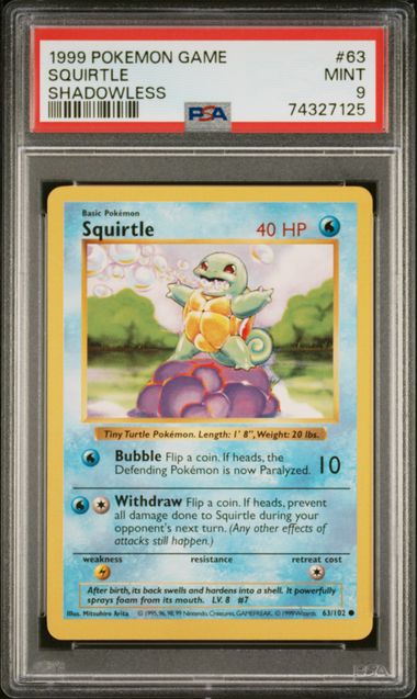 Squirtle Shadowless 63/102 Base Set PSA 9 74327125