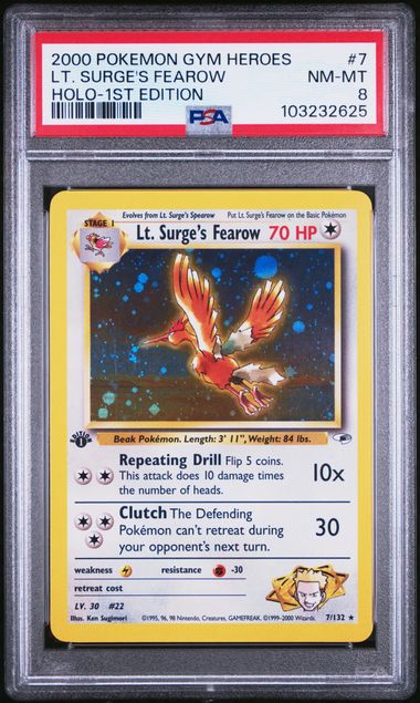 Lt. Surge's Fearow - Holo 7/132 Gym Heroes 1st Edition PSA 8 103232625