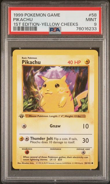 Pikachu Yellow Cheeks 58/102 Base Set 1st Edition PSA 9 76016233