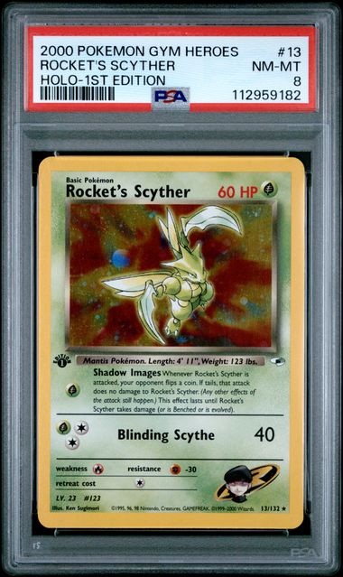 Rocket's Scyther - Holo 13/132 Gym Heroes 1st Edition PSA 8 112959182