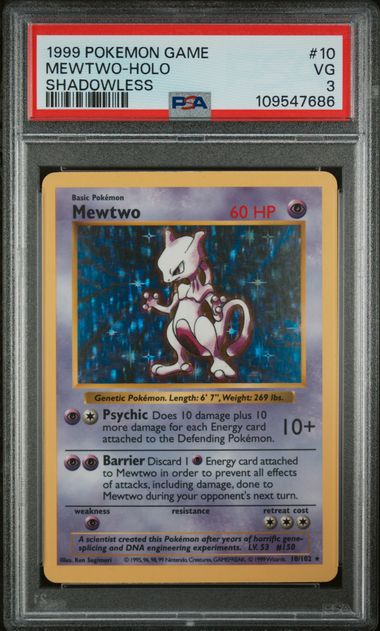 Mewtwo - Holo 10/102 Base Set Shadowless PSA 3 109547686