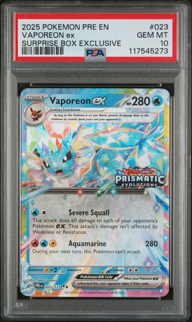 Vaporeon ex 023/131 Prismatic Evolutions Surprise Box Promo PSA 10 117545273