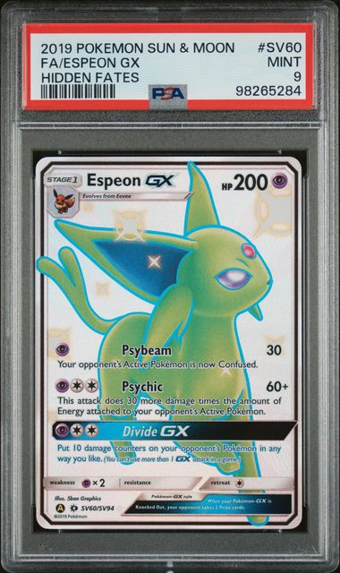 Espeon GX SV60 Sun & Moon Hidden Fates Full Art PSA 9 98265284