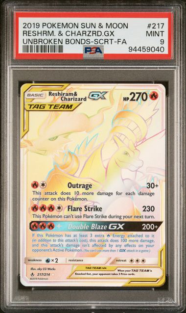 Reshiram & Charizard GX 217/214 Sun & Moon: Unbroke Bonds PSA 9 94459040