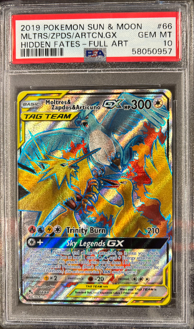Moltres & Zapdos & Articuno GX 66/68 Sun & Moon Hidden Fates PSA 10 58050957