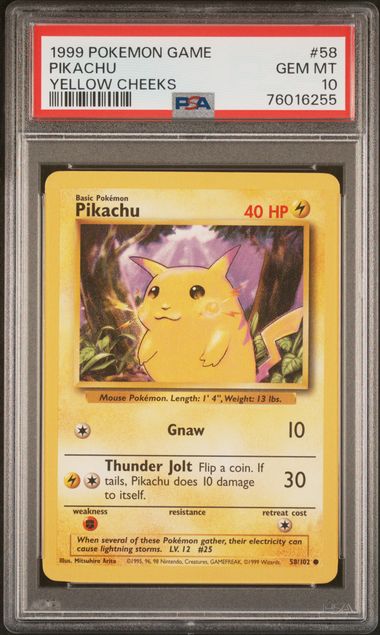 Pikachu Yellow Cheeks 58/102 Base Set PSA 10 76016255