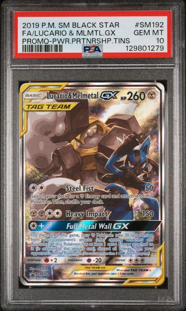 Lucario & Melmetal GX SM192 Black Star Tin Promo PSA 10 129801279