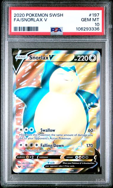 Snorlax V 197/202 Sword & Shield Base Set PSA 10 106293336