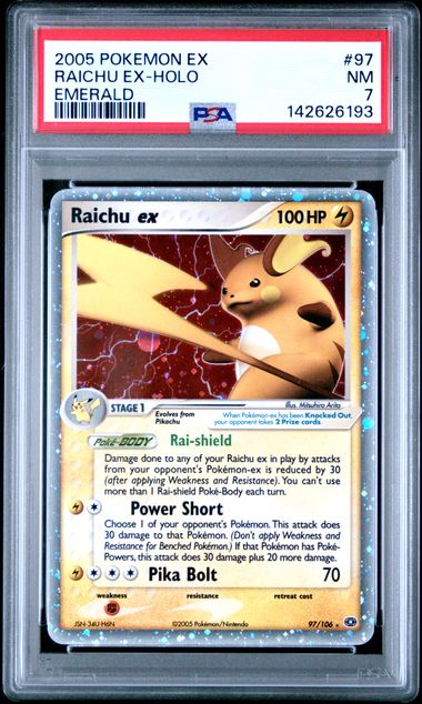 Raichu ex - Holo 97/106 EX Emerald PSA 7 142626193