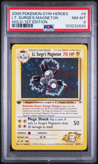 Lt. Surge's Magneton - Holo 8/132 Gym Heroes 1st Edition PSA 8 103232626