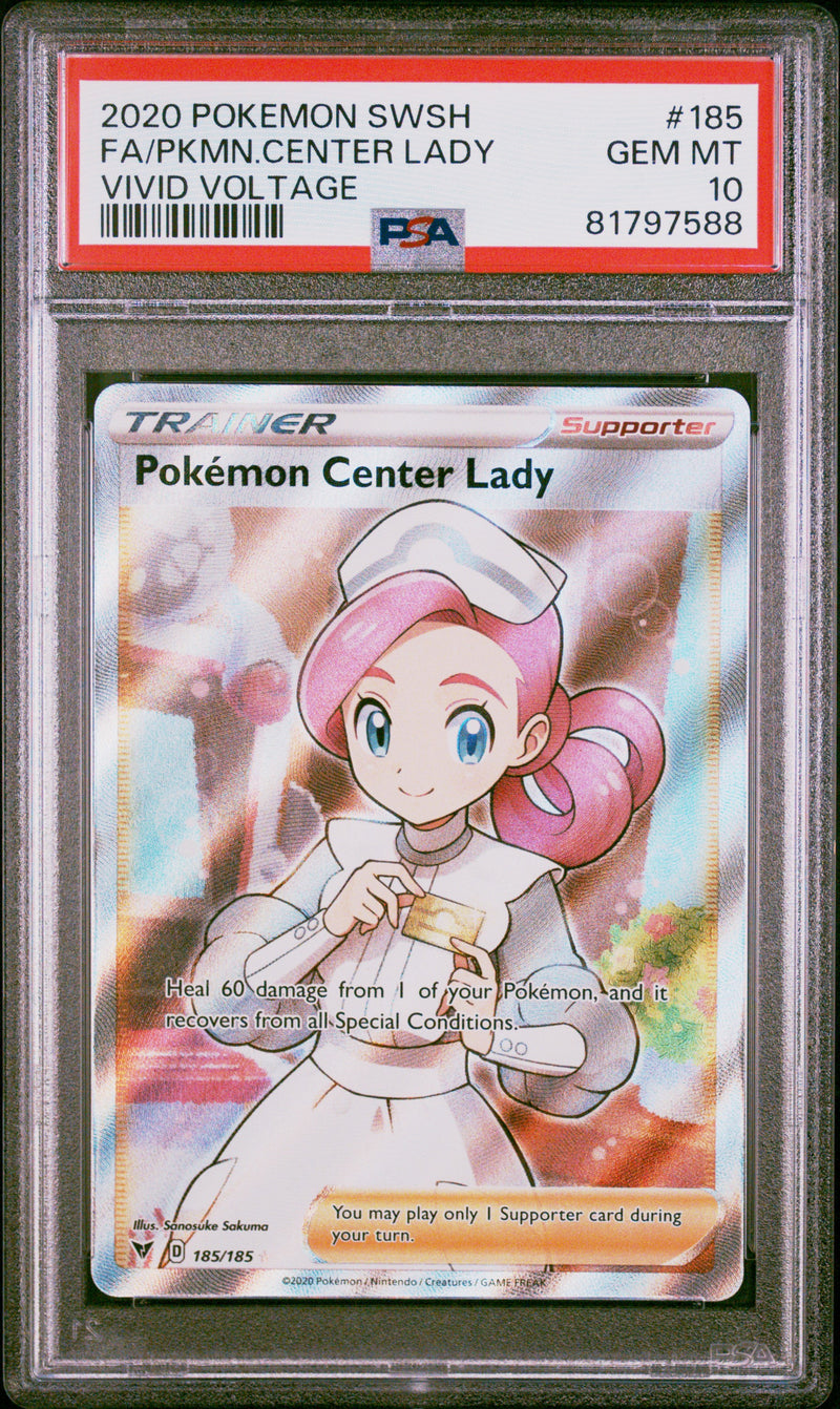 Pokemon Center Lady 185/185 Vivid Voltage Full Art PSA 10 81797588