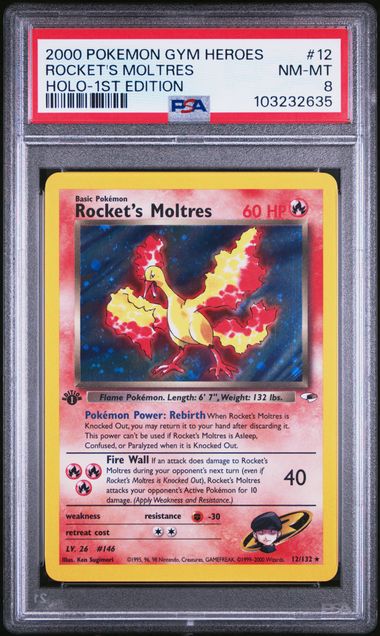 Rocket's Moltres- Holo 12/132 Gym Heroes 1st Edition PSA 8 103232635