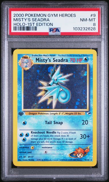 Misty's Seadra 9/132 Gym Heroes 1st Edition PSA 8 103232628