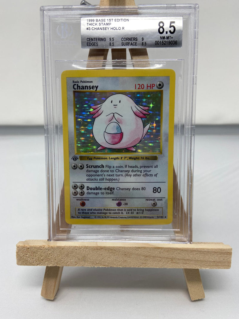 Chansey 3/102 Base Set 1st Edition Shadowless BGS 8.5 0015219036
